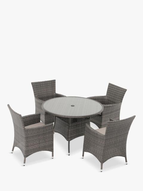 John Lewis Alora Woven Rattan 4-Seater Round Garden Dining Table & Chairs Set, Grey - image 1