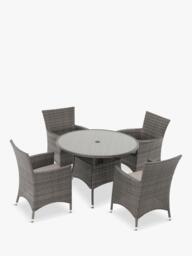 John Lewis Alora Woven Rattan 4-Seater Round Garden Dining Table & Chairs Set, Grey - thumbnail 1