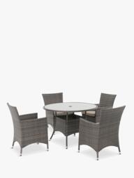 John Lewis Alora Woven Rattan 4-Seater Round Garden Dining Table & Chairs Set, Grey - thumbnail 3