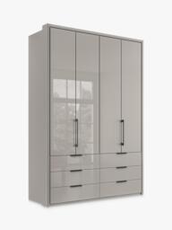 John Lewis Osaka 1.5m Bi-Fold Wardrobe with 4 Glass Doors & 6 Glass Drawers