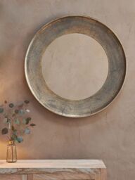 Nkuku Yakira Round Wall Mirror, Antique Brass