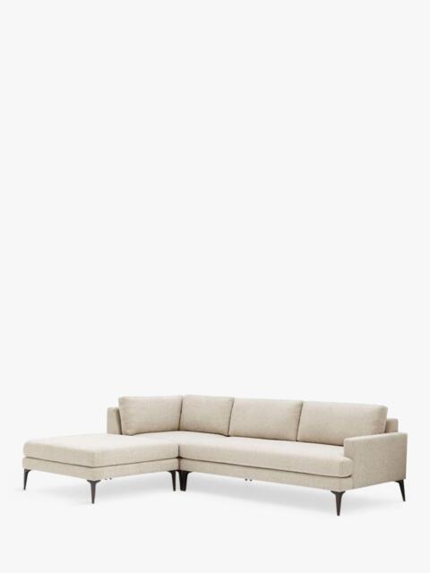 west elm Andes 4 Seater Sofa & LHF Footstool Set, Stone Twill