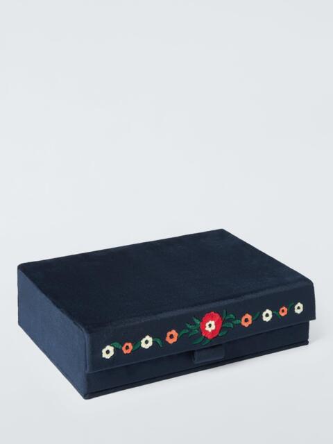 John Lewis Archive Embroidered Floral Jewellery Box, Navy - image 1