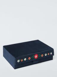 John Lewis Archive Embroidered Floral Jewellery Box, Navy
