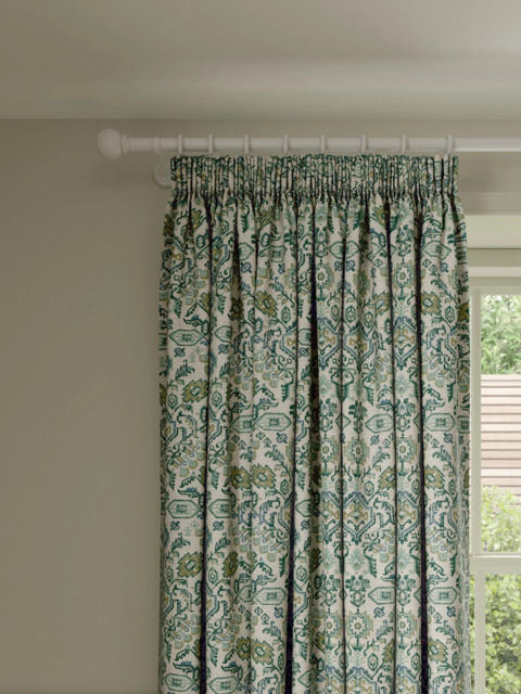 John Lewis Avani Weave Pair Lined Pencil Pleat Curtains, Green