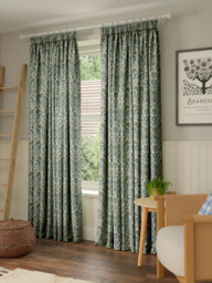 John Lewis Avani Weave Pair Lined Pencil Pleat Curtains, Green - thumbnail 3