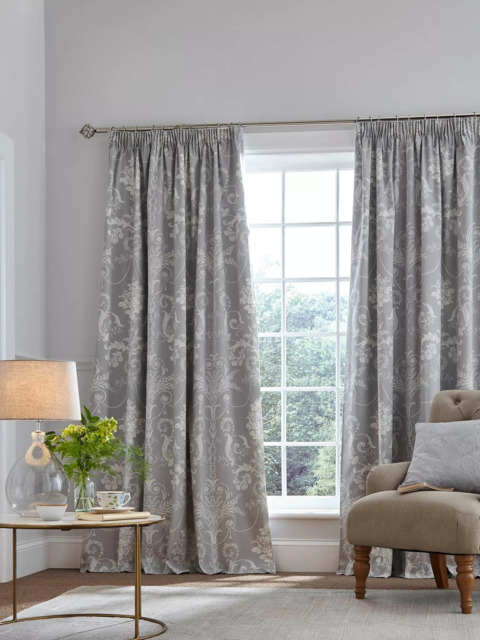Laura Ashley Josette Pair Blackout Lined Pencil Pleat Curtains, Steel - image 1