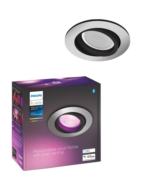 Philips Hue Centura Aluminium Smart LED Recessed Ceiling Spotlight, Metallic
