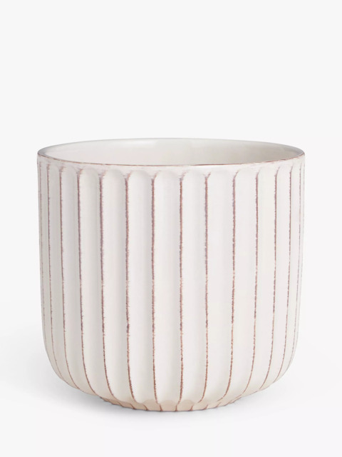 John Lewis Country Ribbed Earthenware Indoor Planter, 23cm, White - image 1