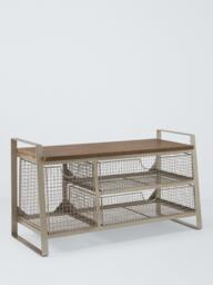 John Lewis Mesh and Mango Wood Shoe Bench, Grey Smoke