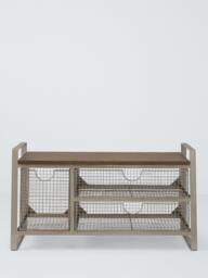 John Lewis Mesh and Mango Wood Shoe Bench, Grey Smoke - thumbnail 2