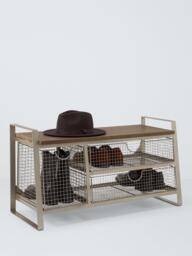 John Lewis Mesh and Mango Wood Shoe Bench, Grey Smoke - thumbnail 3