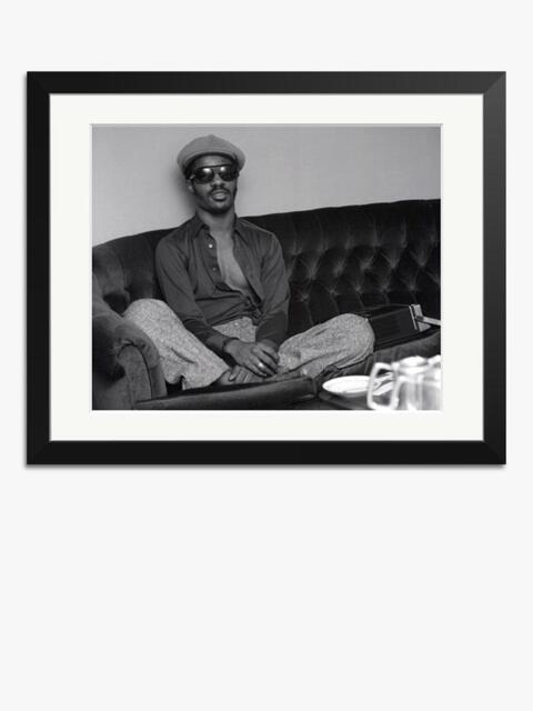 Sonic Editions 'Stevie Wonder Relaxing' Framed Photographic Print, Black/White