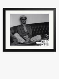 Sonic Editions 'Stevie Wonder Relaxing' Framed Photographic Print, Black/White