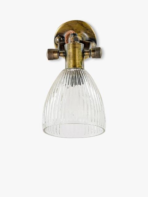 nkuku Rani Single Etched Glass Shade Wall Light, Antique Brass