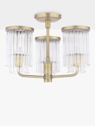 Laura Ashley Hilcote Glass Rods Semi Flush Ceiling Light, Matt Antique Brass