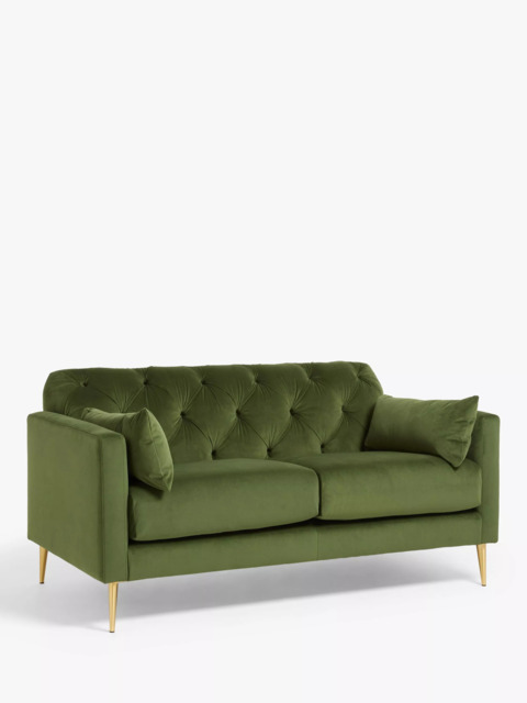 John Lewis + Swoon Mendel Medium 2 Seater Sofa, Gold Leg, Fern Green Velvet