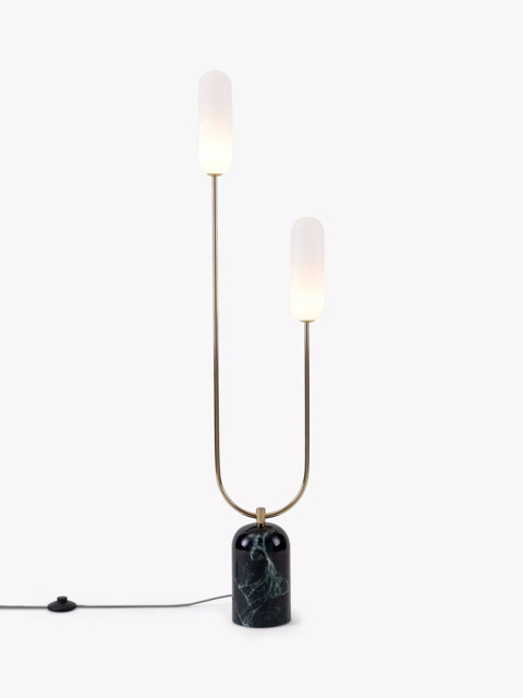 houseof Curve 2 Arm Marble Base Floor Lamp, Green/Gold - image 1