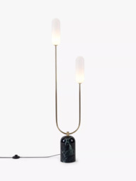 houseof Curve 2 Arm Marble Base Floor Lamp, Green/Gold - thumbnail 1