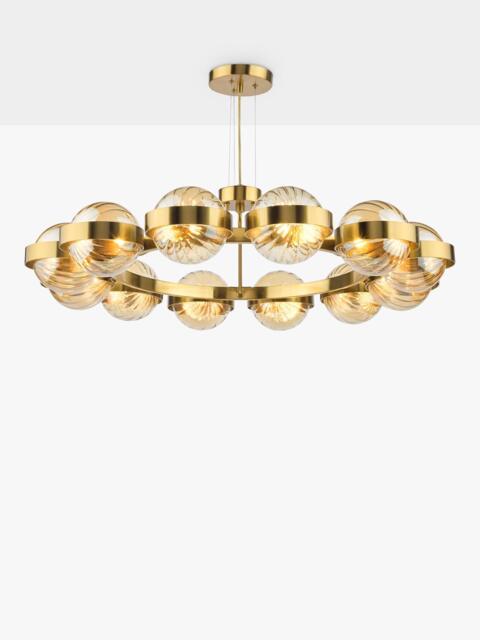 Där Ophira 12 Light Glass Shade Pendant Ceiling Light, Antique Gold/Amber - image 1