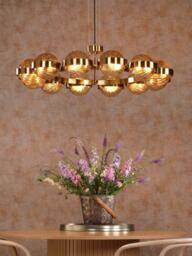 Där Ophira 12 Light Glass Shade Pendant Ceiling Light, Antique Gold/Amber - thumbnail 2