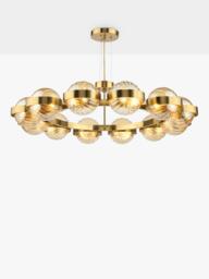 Där Ophira 12 Light Glass Shade Pendant Ceiling Light, Antique Gold/Amber - thumbnail 1