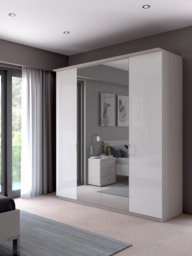 John Lewis Elstra 200cm Wardrobe with Grey Glass and Mirrored Hinged Doors - thumbnail 2