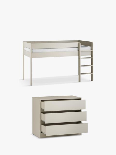 Little Acorns Furniture Mid Sleeper Bed Frame & 3 Drawer Chest Bundle, Cashmere