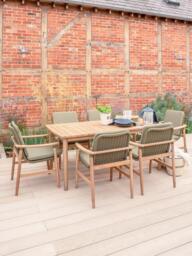 KETTLER Meadow 6-Seater Rectangular Garden Dining Table & Chairs Set, FSC-Certified (Acacia Wood), Natural/Green - thumbnail 2