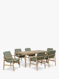 KETTLER Meadow 6-Seater Rectangular Garden Dining Table & Chairs Set, FSC-Certified (Acacia Wood), Natural/Green - thumbnail 1