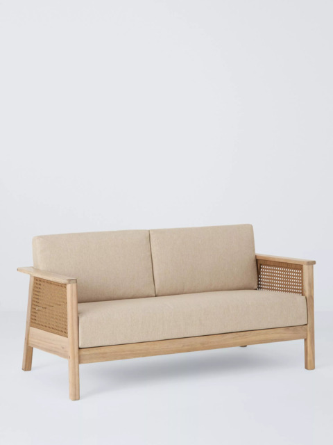 John Lewis Woven Rattan Panel Acacia Wood 2-Seater Garden Sofa, Natural - image 1