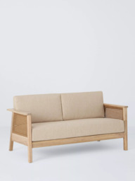 John Lewis Woven Rattan Panel Acacia Wood 2-Seater Garden Sofa, Natural - thumbnail 1