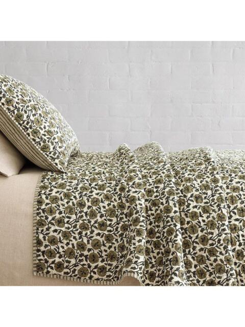 West Elm Laney Floral Quilted Bedspread, Elm - image 1