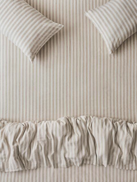 Piglet in Bed Pembroke Stripe Linen Blend Fitted Sheet, Oatmeal - image 1
