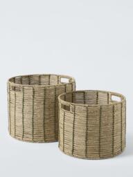 John Lewis Seagrass Storage Baskets, Set of 2, Green - thumbnail 1