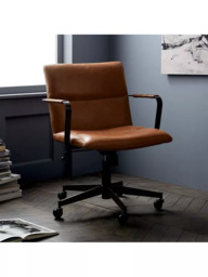 west elm Cooper Leather Mid-Century Swivel Office Chair, Brown - thumbnail 2