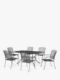 John Lewis Henley by KETTLER 6 Seater Rectangular Garden Dining Table & Armchairs Set, Iron Grey