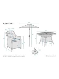 KETTLER Foxley Woven 4-Seater Round Garden Dining Table & Chair Set with Parasol & Base, Grey - thumbnail 5