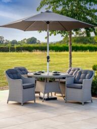 KETTLER Foxley Woven 4-Seater Round Garden Dining Table & Chair Set with Parasol & Base, Grey - thumbnail 2