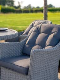 KETTLER Foxley Woven 4-Seater Round Garden Dining Table & Chair Set with Parasol & Base, Grey - thumbnail 3