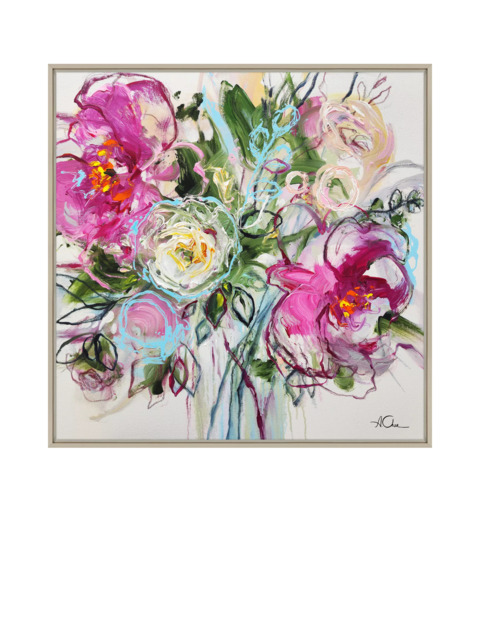 John Lewis Anna Cher 'Blossoms Whispers' Framed Canvas Print, 86 x 86cm, Pink/Green - image 1