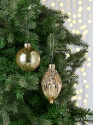 John Lewis Glitter Mercury Glass Baubles, Box of 9, Gold - thumbnail 2