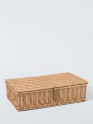John Lewis Underbed Willow Storage Basket with Leather Strap, Natural - thumbnail 1