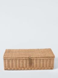 John Lewis Underbed Willow Storage Basket with Leather Strap, Natural - thumbnail 2