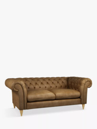 John Lewis Cromwell Chesterfield Large 3 Seater Leather Sofa, Light Leg, Demetra Light Tan - thumbnail 1