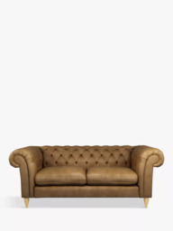 John Lewis Cromwell Chesterfield Large 3 Seater Leather Sofa, Light Leg, Demetra Light Tan - thumbnail 6