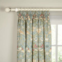 Morris & Co. Strawberry Thief Pair Lined Pencil Pleat Curtains, Duck Egg - thumbnail 5