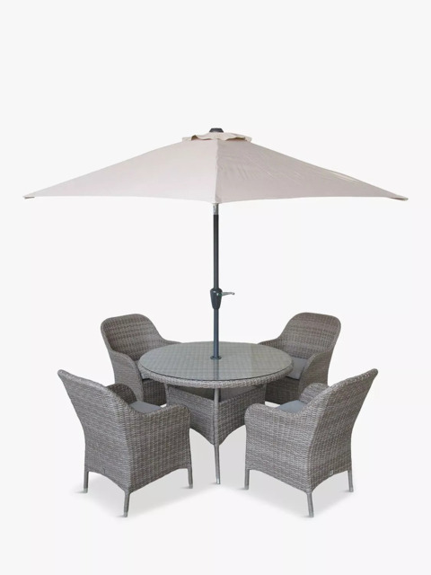 LG Outdoor Monte Carlo 4-Seater Round Garden Dining Table & Chairs Set with Parasol - image 1