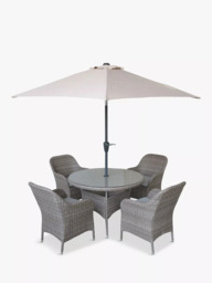 LG Outdoor Monte Carlo 4-Seater Round Garden Dining Table & Chairs Set with Parasol - thumbnail 1