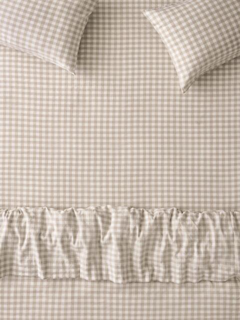 Piglet in Bed Gingham Linen Blend Fitted Sheet, Oatmeal - image 1